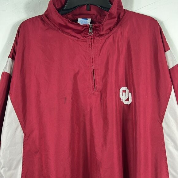 🏈🏈 Vintage OKLAHOMA SOONERS Pullover 1/4 Zip Mesh Lined Windbreaker Jacket 2XL - Picture 2 of 9